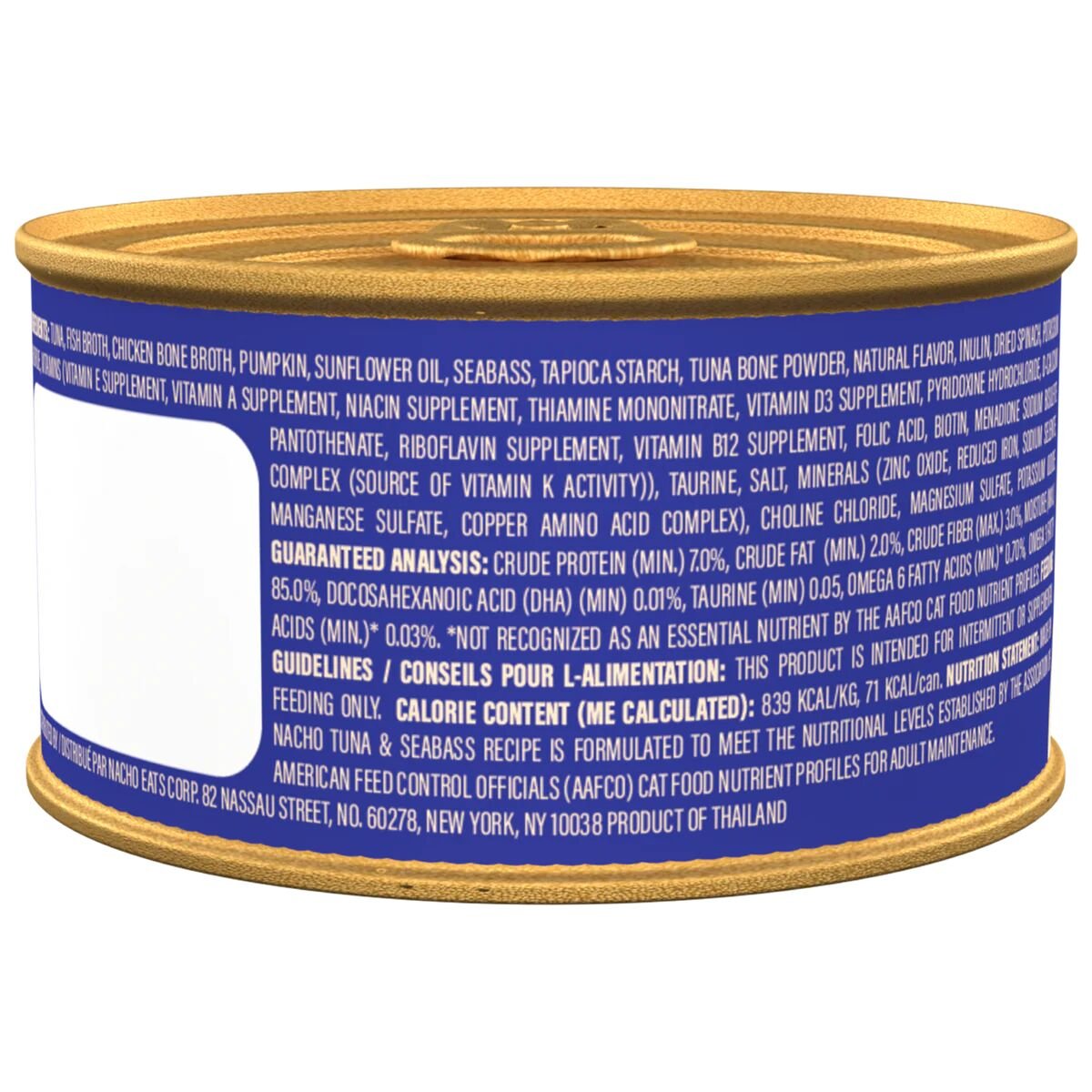 Made By Nacho Tuna Sea Bass Recipe Bone Broth Flaked 3oz Canned Cat Food