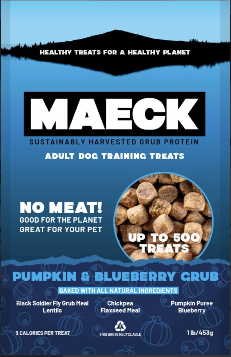 MAECK Insect Grub Protein Dog Training Treats, 1 Pound, All Natural, Sustainable, Gluten Free - Pumpkin & Blueberry - 667619653005