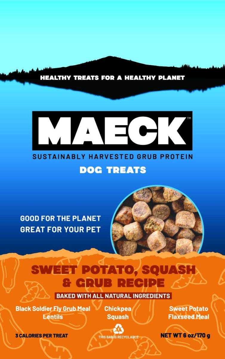 MAECK Insect Grub Protein Dog Treats, 6 Ounces, All Natural, Gluten Free, Sustainable - Sweet Potato, Squash & Grub Recipe - 667619653043