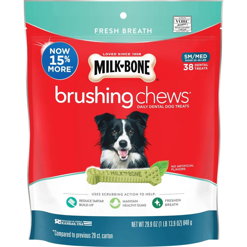 Milk - Bone Fresh Breath Brushing Chews, 38 Small/Medium Daily Dental Dog Treats - 079100882540