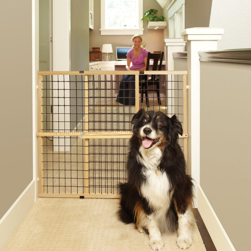 MYPET North States Wire Mesh Dog Gate - 29.5 - 50" Wide - Pressure Mount - Dog Gate 31" Tall - Expandable - Durable Dog Gates for Doorways - Sustainable Hardwood - door - 026107046147