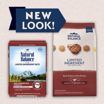 Natural Balance Limited Ingredient Adult Dry Dog Food with Healthy Grains, Beef & Brown Rice Recipe, 12 Pound - 723633689267
