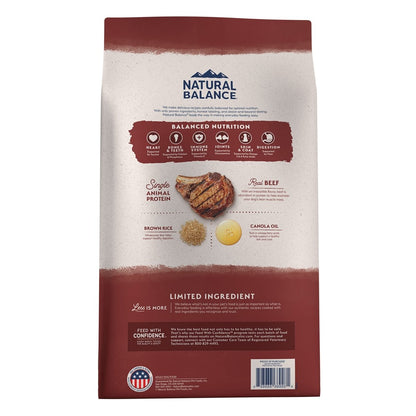 Natural Balance Limited Ingredient Adult Dry Dog Food with Healthy Grains, Beef & Brown Rice Recipe, 12 Pound - 723633689267