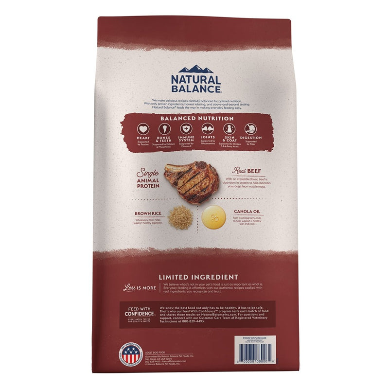 Natural Balance Limited Ingredient Adult Dry Dog Food with Healthy Grains, Beef & Brown Rice Recipe, 4 Pound (Pack of 1) - 723633689243