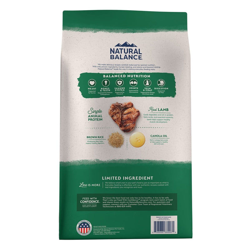 Natural Balance Limited Ingredient Adult Dry Dog Food with Healthy Grains, Lamb & Brown Rice Recipe, 12 Pound - 723633773911