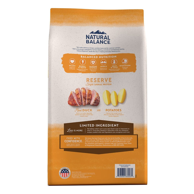 Natural Balance Limited Ingredient Adult Grain - Free Dry Dog Food, Reserve Duck & Potato Recipe, 22 Pound - 723633014618