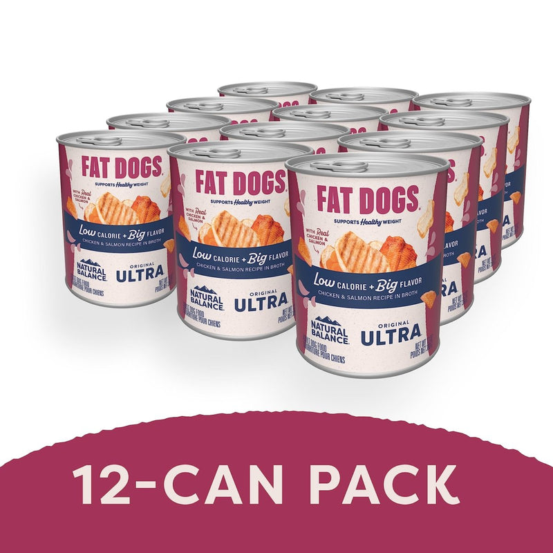 Natural Balance Original Ultra Fat Dogs Adult Low Calorie Wet Dog Food for Overweight Dogs, Chicken & Salmon Recipe in Broth, 13 - oz. Can - 723633763738