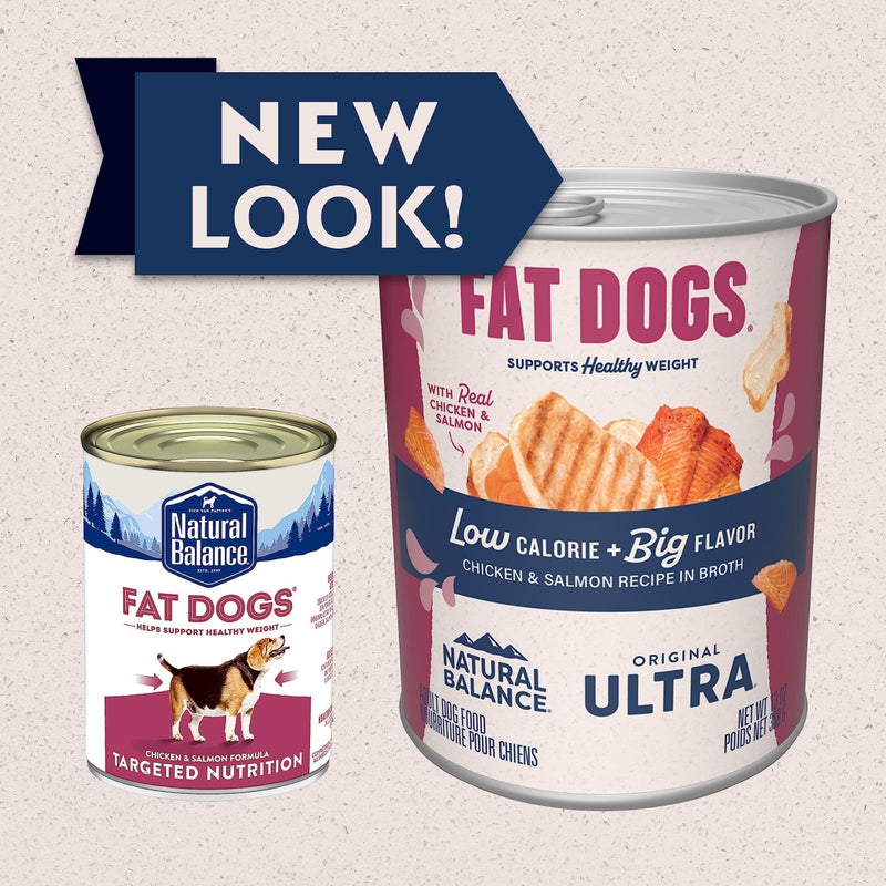 Natural Balance Original Ultra Fat Dogs Adult Low Calorie Wet Dog Food for Overweight Dogs, Chicken & Salmon Recipe in Broth, 13 - oz. Can - 723633763738