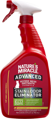 Natures miracle advanced severe mess enzymatic formula stain & odor eliminator sunny lemon scent 32oz spray bottle for cats
