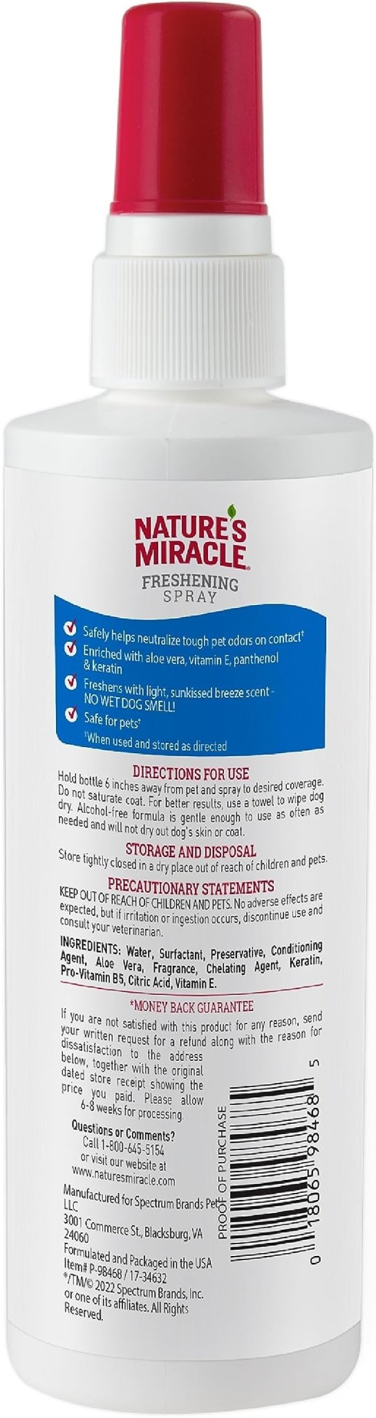 Natures miracle freshening spray no wet dog smell 8oz sun kissed breeze scent dog spray