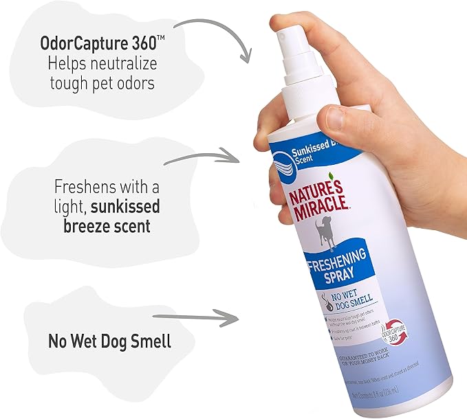 Natures miracle freshening spray no wet dog smell 8oz sun kissed breeze scent dog spray