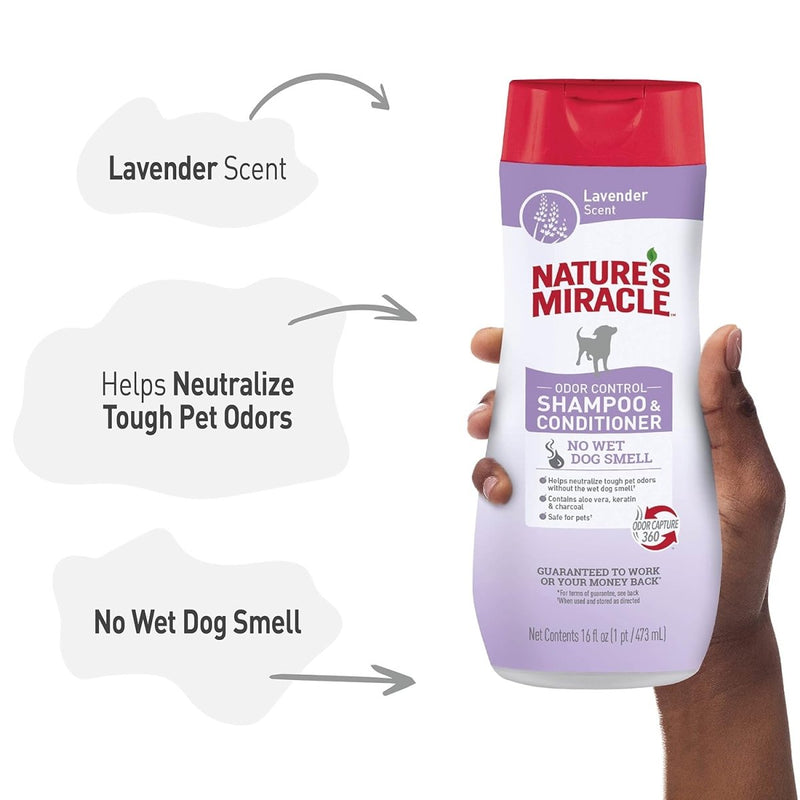 Nature's Miracle Nature’s Miracle Odor Control Shampoo & Conditioner, 16 Ounces, Lavender Scent - dog shampoo - 018065284174