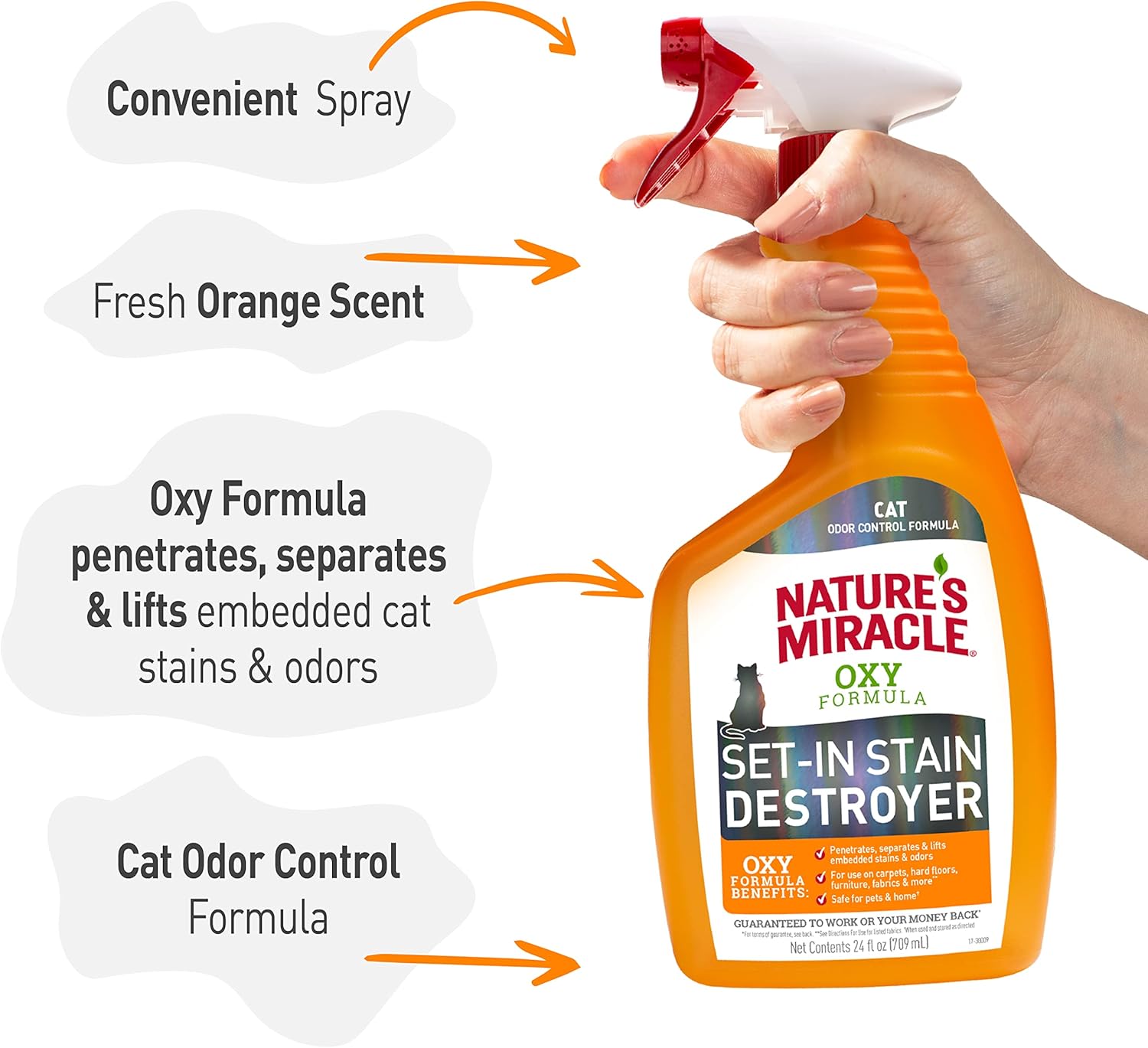 Natures miracle oxy formula set in stain destroyer 24oz feline cleaning cat spray