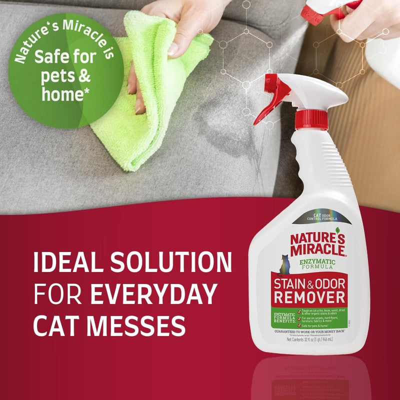 Nature's Miracle Stain and Odor Remover For Cat - Spot Stain and Pet Odor Eliminator - Enzymatic Formula - 32 Ounce Spray - Remover - 018065969743