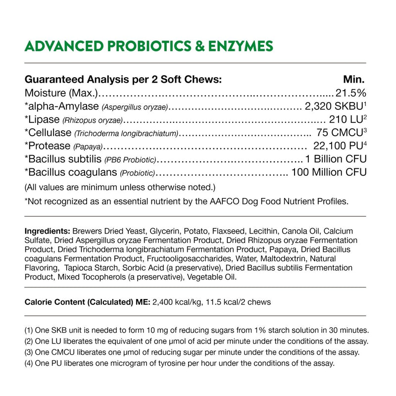 NaturVet Advanced Probiotics and Enzymes Supplement - Plus Vet Strength PB6 Probiotic - Soft Chews - Made in The USA with Globally Source Ingredients - 70 Chews - dog supplement - 797801037020