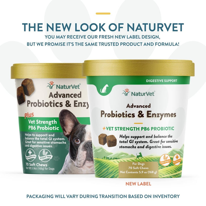 NaturVet Advanced Probiotics and Enzymes Supplement - Plus Vet Strength PB6 Probiotic - Soft Chews - Made in The USA with Globally Source Ingredients - 70 Chews - dog supplement - 797801037020