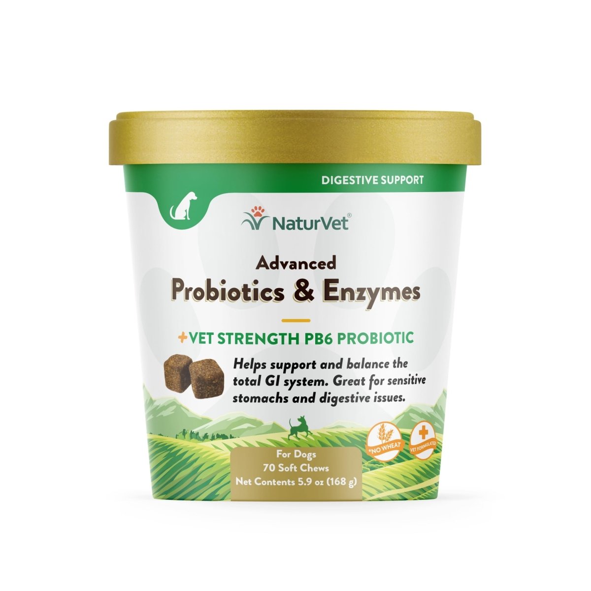 NaturVet Advanced Probiotics and Enzymes Supplement - Plus Vet Strength PB6 Probiotic - Soft Chews - Made in The USA with Globally Source Ingredients - 70 Chews - dog supplement - 797801037020