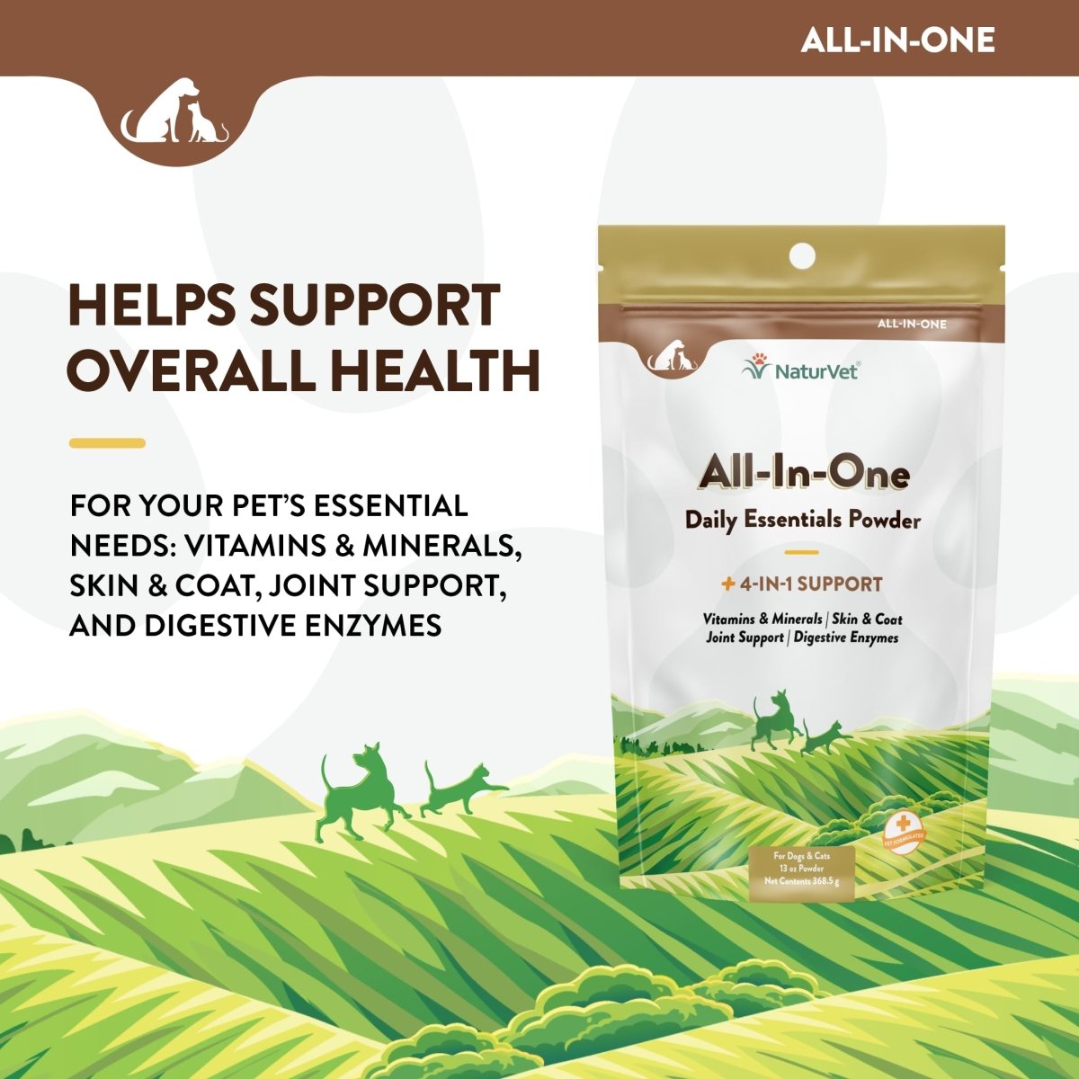 NaturVet All - in - One Dog Supplement for Joint Support - Digestion – Dog Multivitamins with Minerals - Omega - 3, 6, 9 – Wheat - Free Vitamins for Dogs – 13 - Ounce - dog supplement - 797801040044