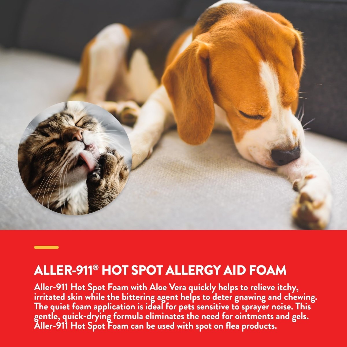 NaturVet Aller - 911 Hot Spot Allergy Aid Foam Pet Supplement Plus Aloe Vera – Helps to Relieve Irritated, Itchy Skin for Cats, Dogs – Helps Deter Gnawing, Chewing – Quick Drying – 8 Oz. - 797801048040