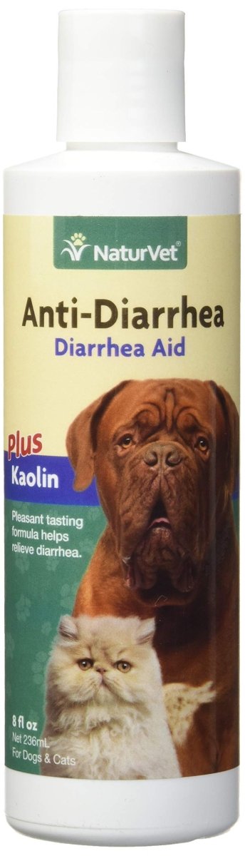 NaturVet Anti - Diarrhea Liquid Pet Supplement Plus Kaolin – Helps Alleviate Discomfort, Cramping, Irritation From Diarrhea for Dogs, Cats – Great Taste – 8 Oz. - 797801001656