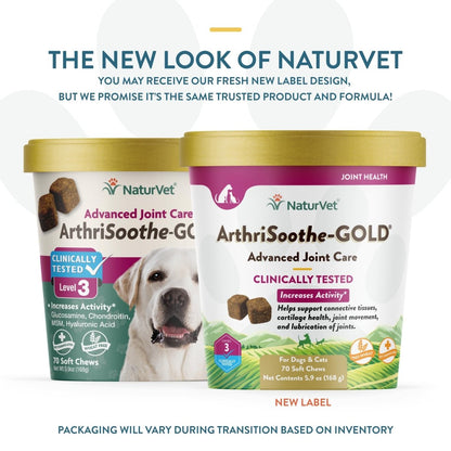 NaturVet ArthriSoothe - Gold Level 3 Advanced Joint Care for Dogs – Soft Chew Dog Supplement with Glucosamine - MSM - Chondroitin & Hyaluronic Acid – Wheat - Free Pet Supplements – 70 Ct. - dog supplement - 797801037259