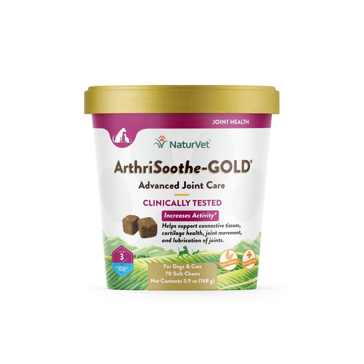 NaturVet ArthriSoothe - Gold Level 3 Advanced Joint Care for Dogs – Soft Chew Dog Supplement with Glucosamine - MSM - Chondroitin & Hyaluronic Acid – Wheat - Free Pet Supplements – 70 Ct. - dog supplement - 797801037259