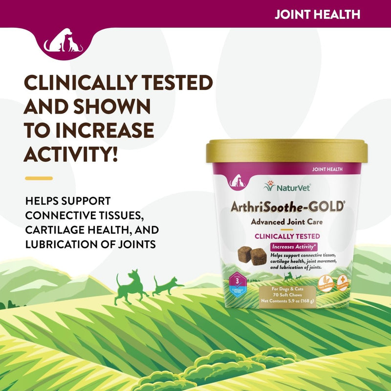 NaturVet ArthriSoothe - Gold Level 3 Advanced Joint Care for Dogs – Soft Chew Dog Supplement with Glucosamine - MSM - Chondroitin & Hyaluronic Acid – Wheat - Free Pet Supplements – 70 Ct. - dog supplement - 797801037259