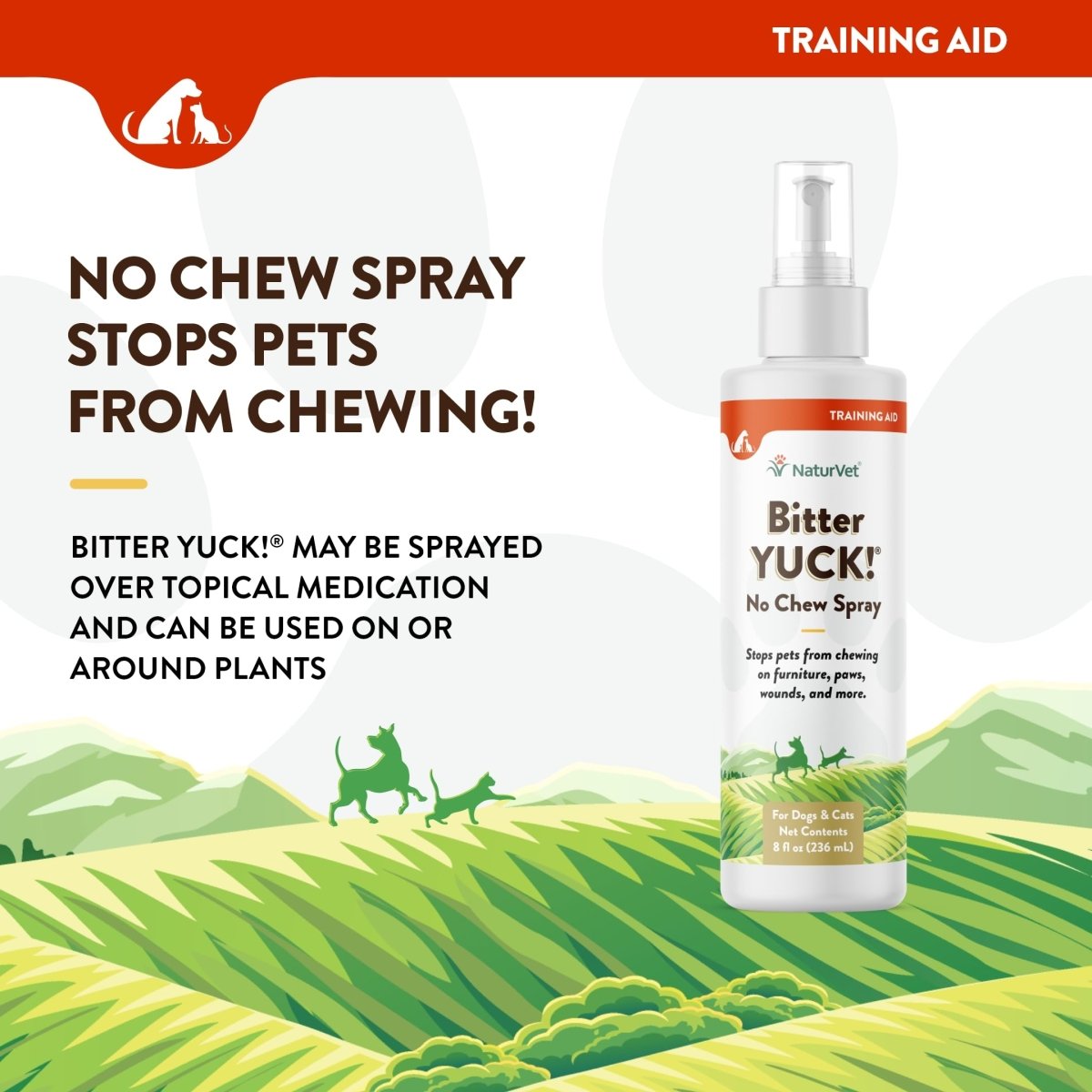 NaturVet Bitter Yuck! No Chew Spray for Dogs, Cats, and Horses Pet Training Spray, Liquid, Made in The USA, 8 Ounce - 797801090001