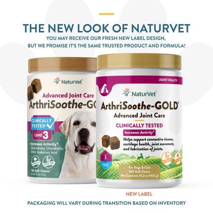 NaturVet Clinically Tested ArthriSoothe Gold Level 3 Joint Care Soft Chew - 180 Count - dog supplement - 797801034920