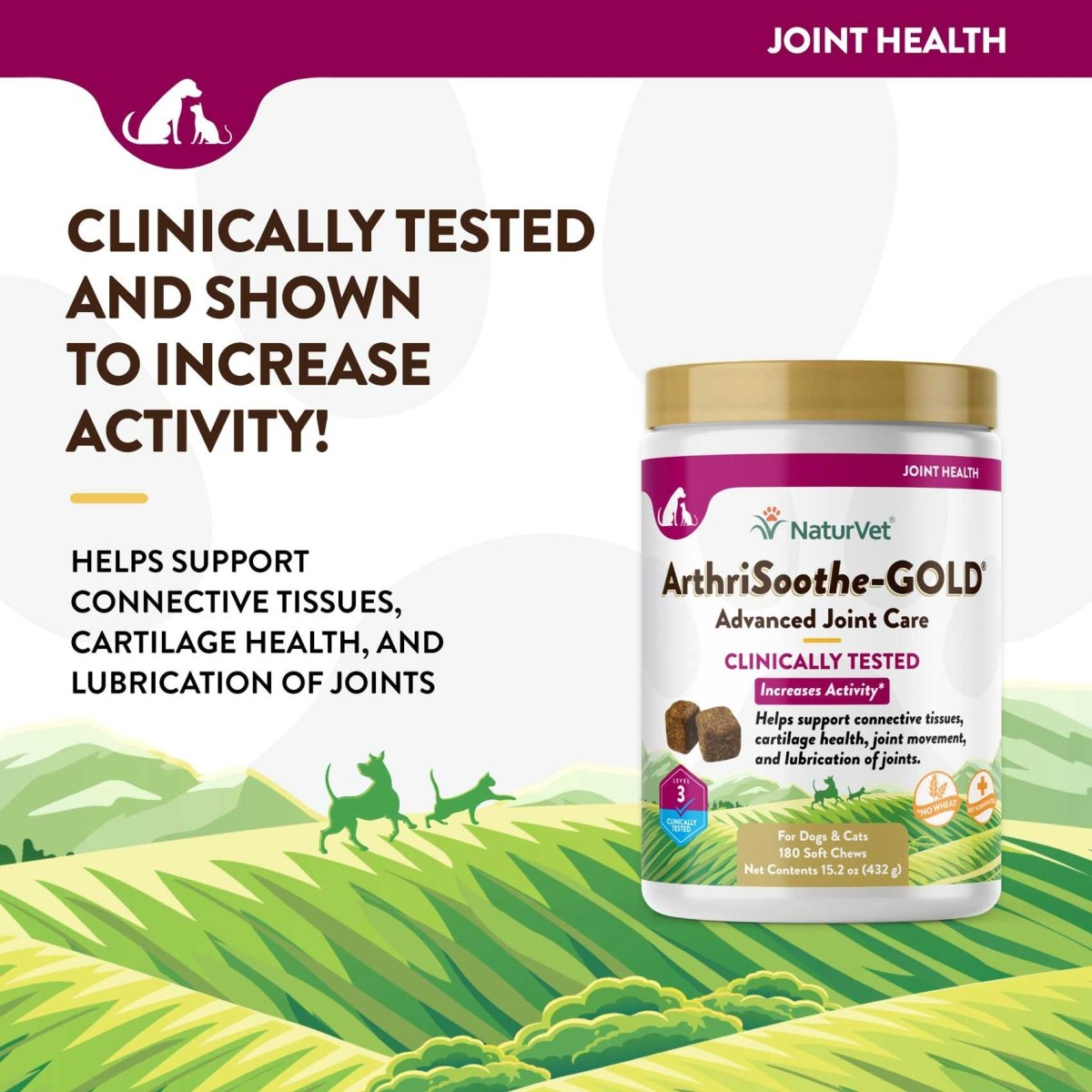 NaturVet Clinically Tested ArthriSoothe Gold Level 3 Joint Care Soft Chew - 180 Count - dog supplement - 797801034920