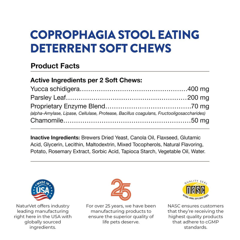 NaturVet Coprophagia Stool Eating Deterrent Plus Breath Aid – Deters Dogs from Consuming Stool – Enhanced with Breath Freshener - Enzymes & Probiotics – 70 Soft Chews - dog supplement - 797801036986