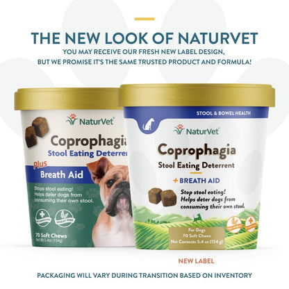 NaturVet Coprophagia Stool Eating Deterrent Plus Breath Aid – Deters Dogs from Consuming Stool – Enhanced with Breath Freshener - Enzymes & Probiotics – 70 Soft Chews - dog supplement - 797801036986