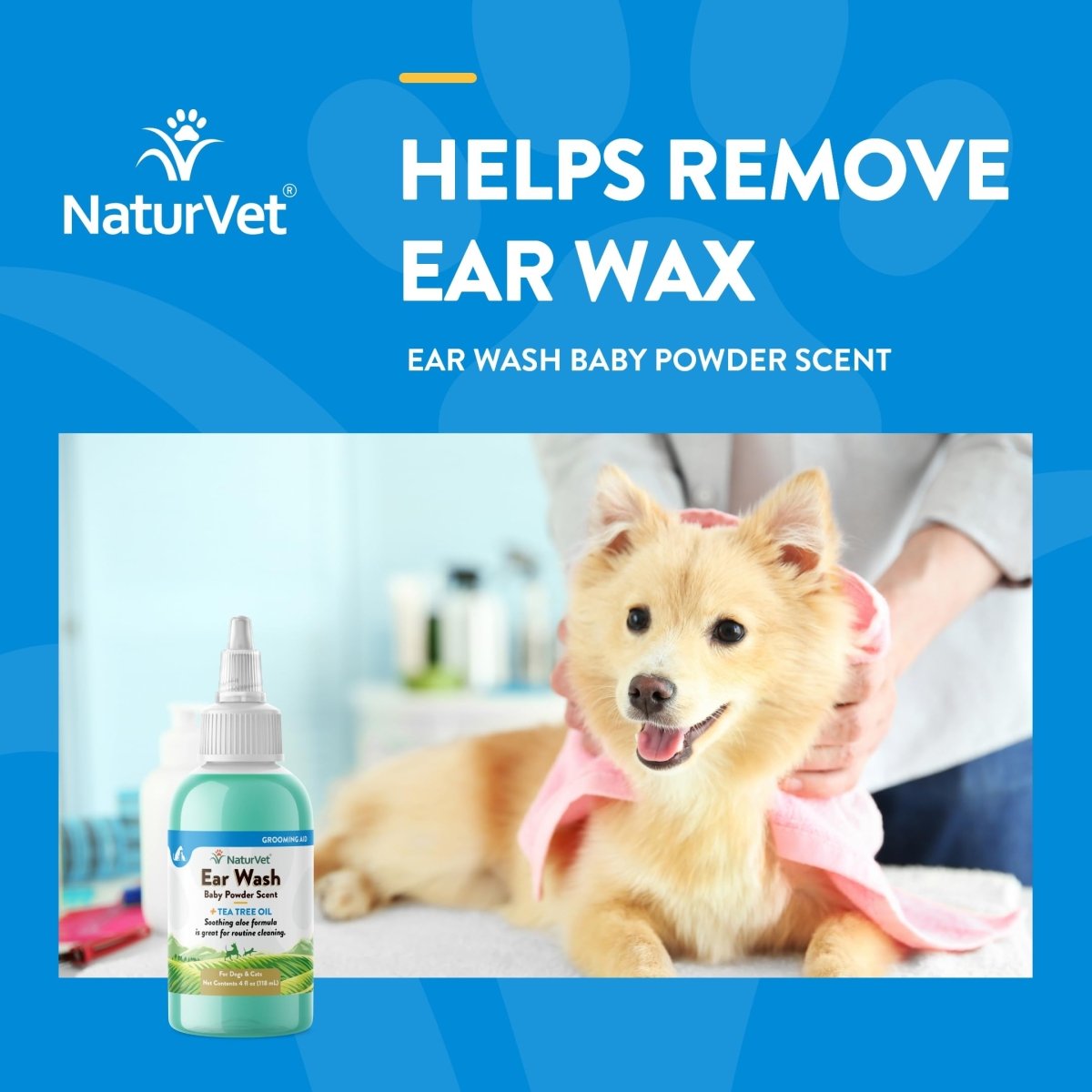 NaturVet Ear Wash For Pets with Tea Tree Oil - Aloe & Baby Powder Scent - 4 oz - ear solution - 797801038003