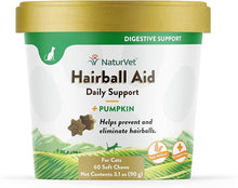 Naturvet hairball aid daily support + pumpkin 60 chews cat aid