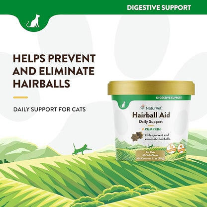 Naturvet hairball aid daily support + pumpkin 60 chews cat aid