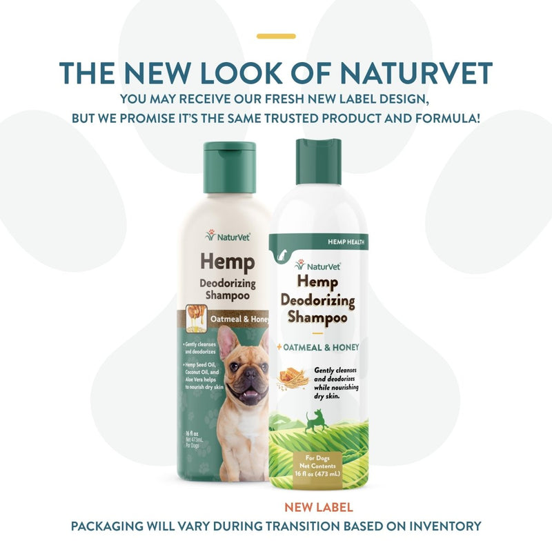 NaturVet Hemp Deodorizing Shampoo for Dogs - Plus Oatmeal & Honey – Gently Cleanses & Deodorizes Skin & Coat - Coconut Oil & Aloe Vera Extract - 16 oz - dog shampoo - 797801059442