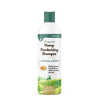 NaturVet Hemp Deodorizing Shampoo for Dogs - Plus Oatmeal & Honey – Gently Cleanses & Deodorizes Skin & Coat - Coconut Oil & Aloe Vera Extract - 16 oz - dog shampoo - 797801059442