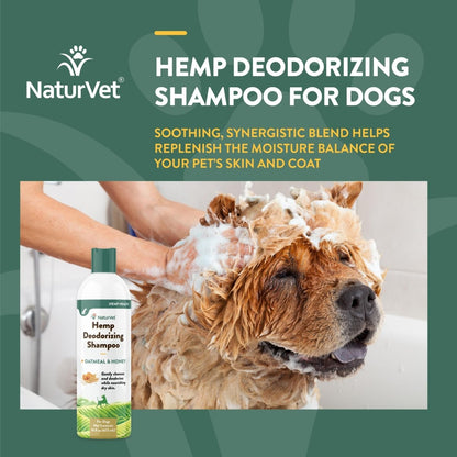 NaturVet Hemp Deodorizing Shampoo for Dogs - Plus Oatmeal & Honey – Gently Cleanses & Deodorizes Skin & Coat - Coconut Oil & Aloe Vera Extract - 16 oz - dog shampoo - 797801059442