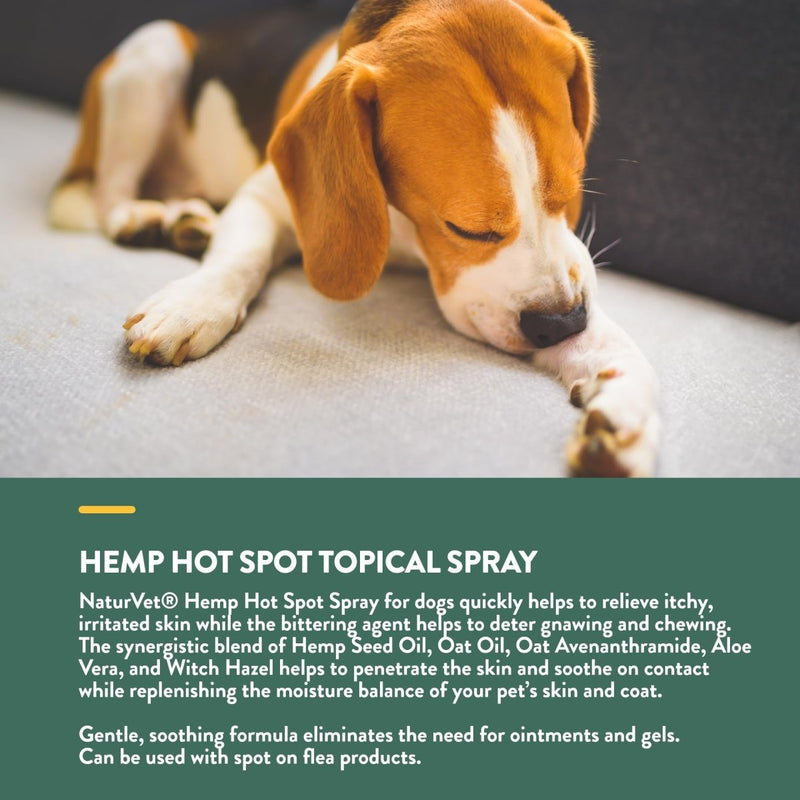 NaturVet Hemp Hot Spot Spray with Aloe Vera for Dogs, 12 oz Liquid, Made in The USA - 797801059046