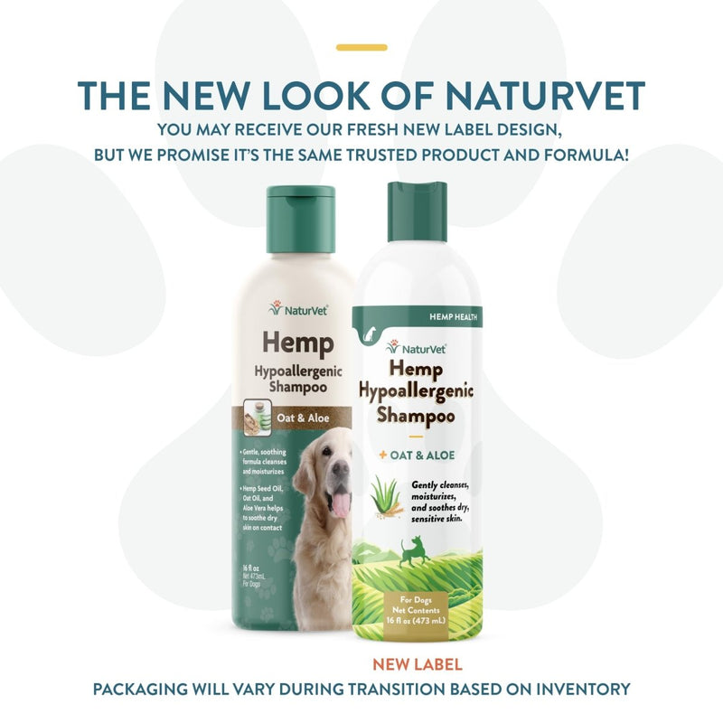 NaturVet Hemp Hypoallergenic Shampoo with Oat and Aloe for Dogs - Liquid - 16oz Made in The USA - dog shampoo - 797801059435