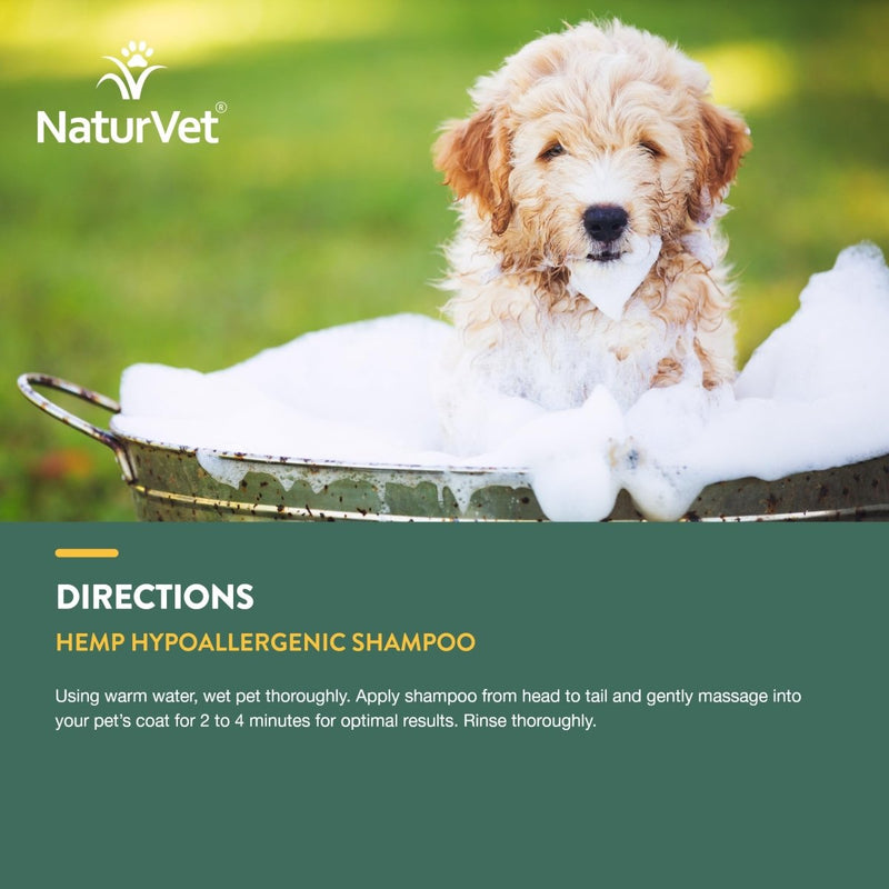 NaturVet Hemp Hypoallergenic Shampoo with Oat and Aloe for Dogs - Liquid - 16oz Made in The USA - dog shampoo - 797801059435