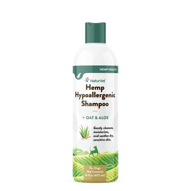 NaturVet Hemp Hypoallergenic Shampoo with Oat and Aloe for Dogs - Liquid - 16oz Made in The USA - dog shampoo - 797801059435