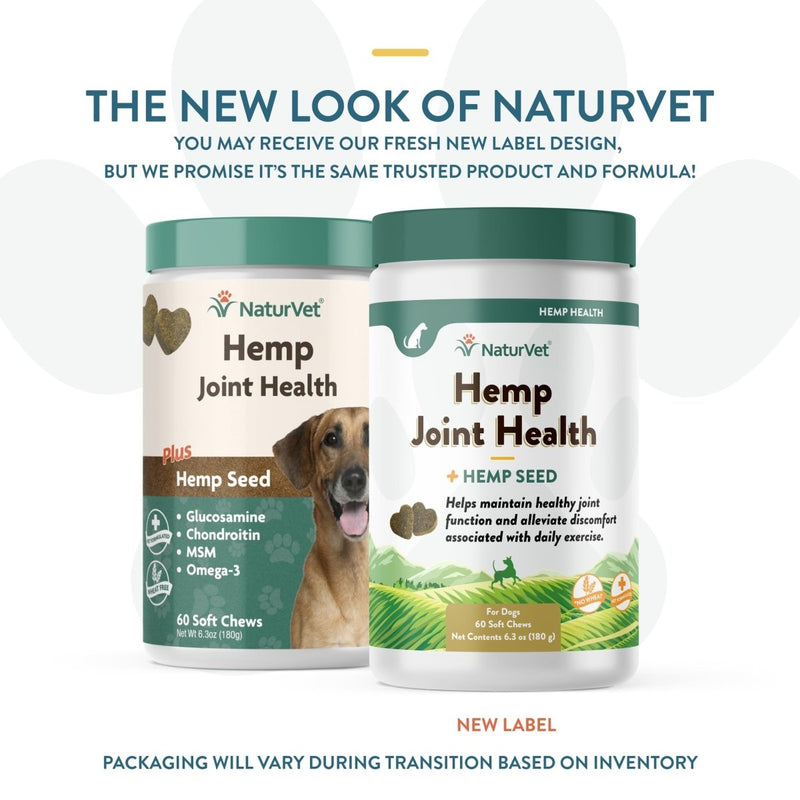 NaturVet Hemp Joint Health, Joint Care Support Supplement for Dogs, Soft Chews, 60ct Made in The USA - 797801059213