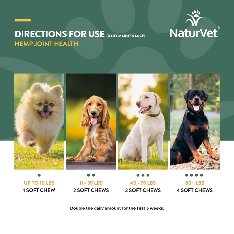 NaturVet Hemp Joint Health, Joint Care Support Supplement for Dogs, Soft Chews, 60ct Made in The USA - 797801059213