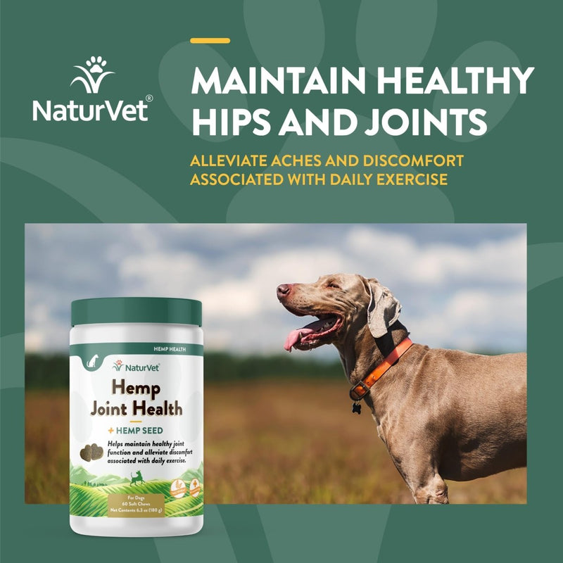 NaturVet Hemp Joint Health, Joint Care Support Supplement for Dogs, Soft Chews, 60ct Made in The USA - 797801059213