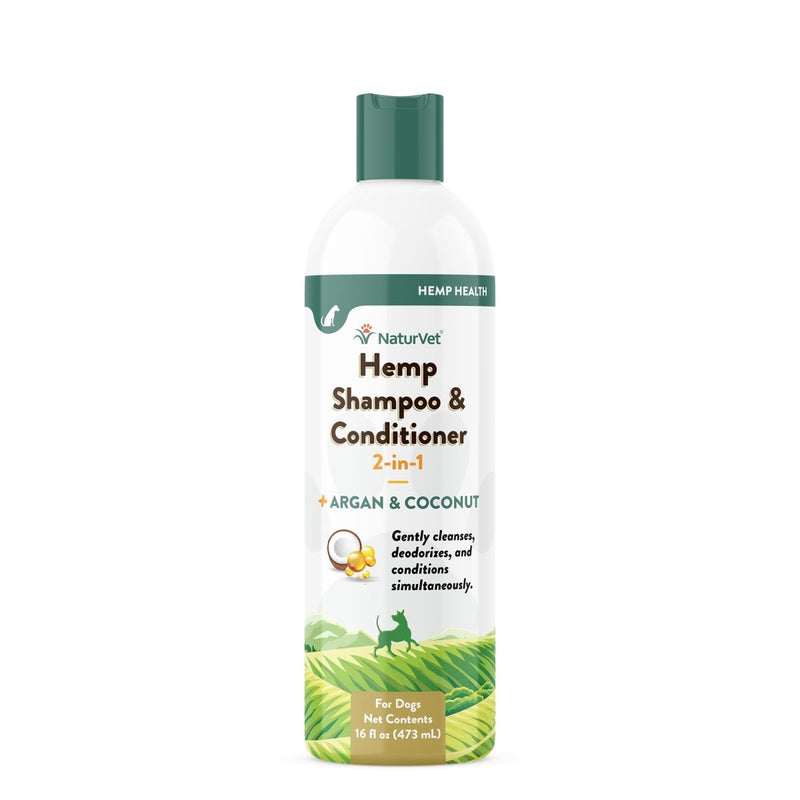 NaturVet Hemp Shampoo & Conditioner 2 - in - 1 with Argan and Coconut for Dogs - Liquid - 16oz - dog shampoo - 797801059411