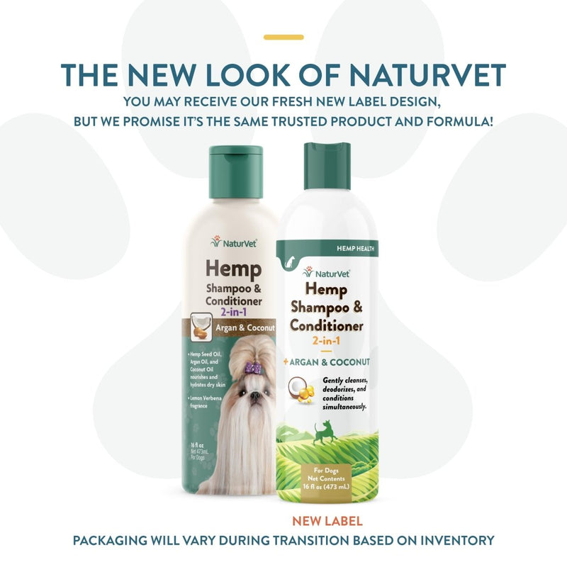 NaturVet Hemp Shampoo & Conditioner 2 - in - 1 with Argan and Coconut for Dogs - Liquid - 16oz - dog shampoo - 797801059411