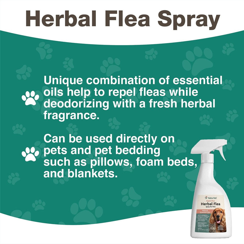 NaturVet Herbal Flea Plus Essential Oils - Dog & Cat Deodorizes with a Fresh Herbal Fragrance - 16 oz Spray - 797801034425