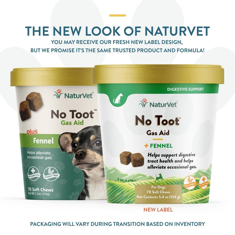 NaturVet No Toot Gas Aid For Dogs Plus Fennel – 70 Soft Chews - Alleviates Intestinal Gas - Helps Reduce Stool & Urine Odors - 30 Day Supply - dog supplement - 797801036726