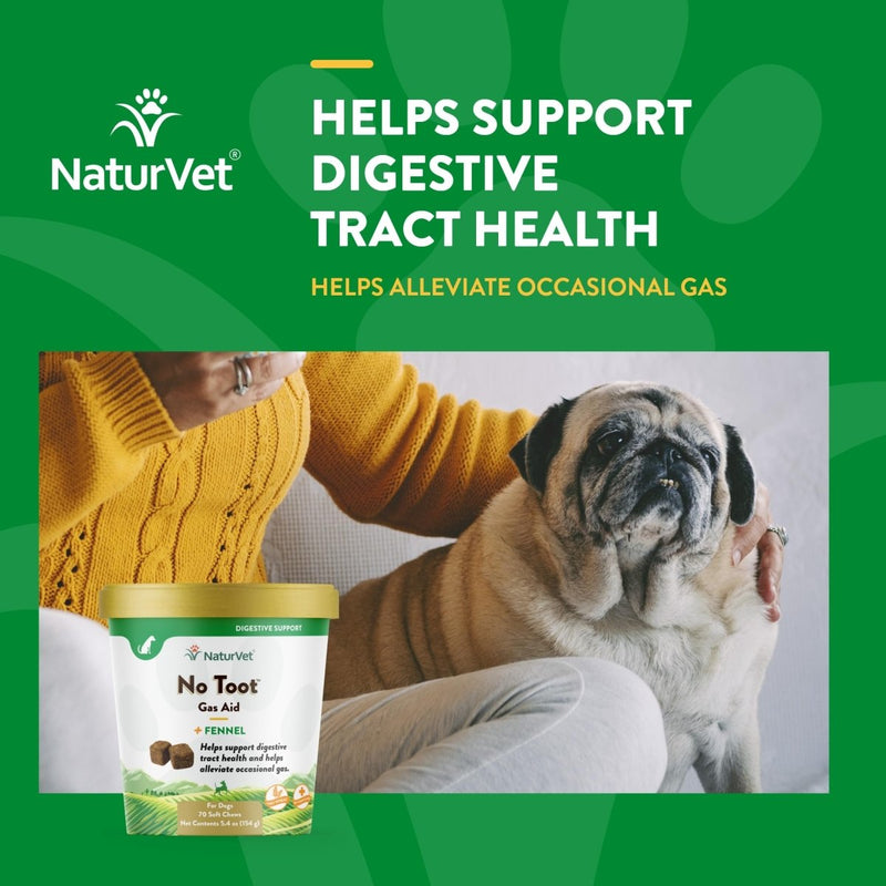 NaturVet No Toot Gas Aid For Dogs Plus Fennel – 70 Soft Chews - Alleviates Intestinal Gas - Helps Reduce Stool & Urine Odors - 30 Day Supply - dog supplement - 797801036726